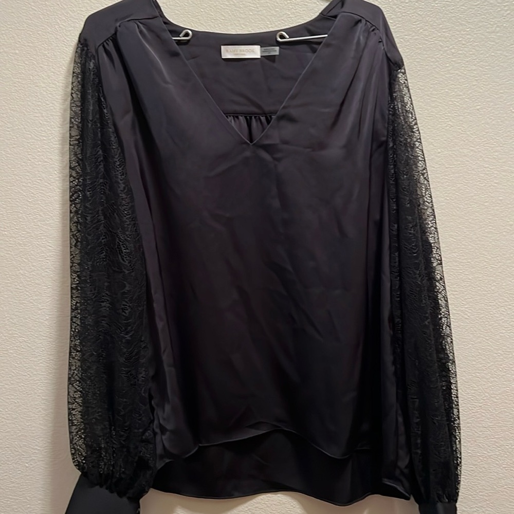 Ramy Brook Black Long Sleeve Top. Lace sleeves. Large.